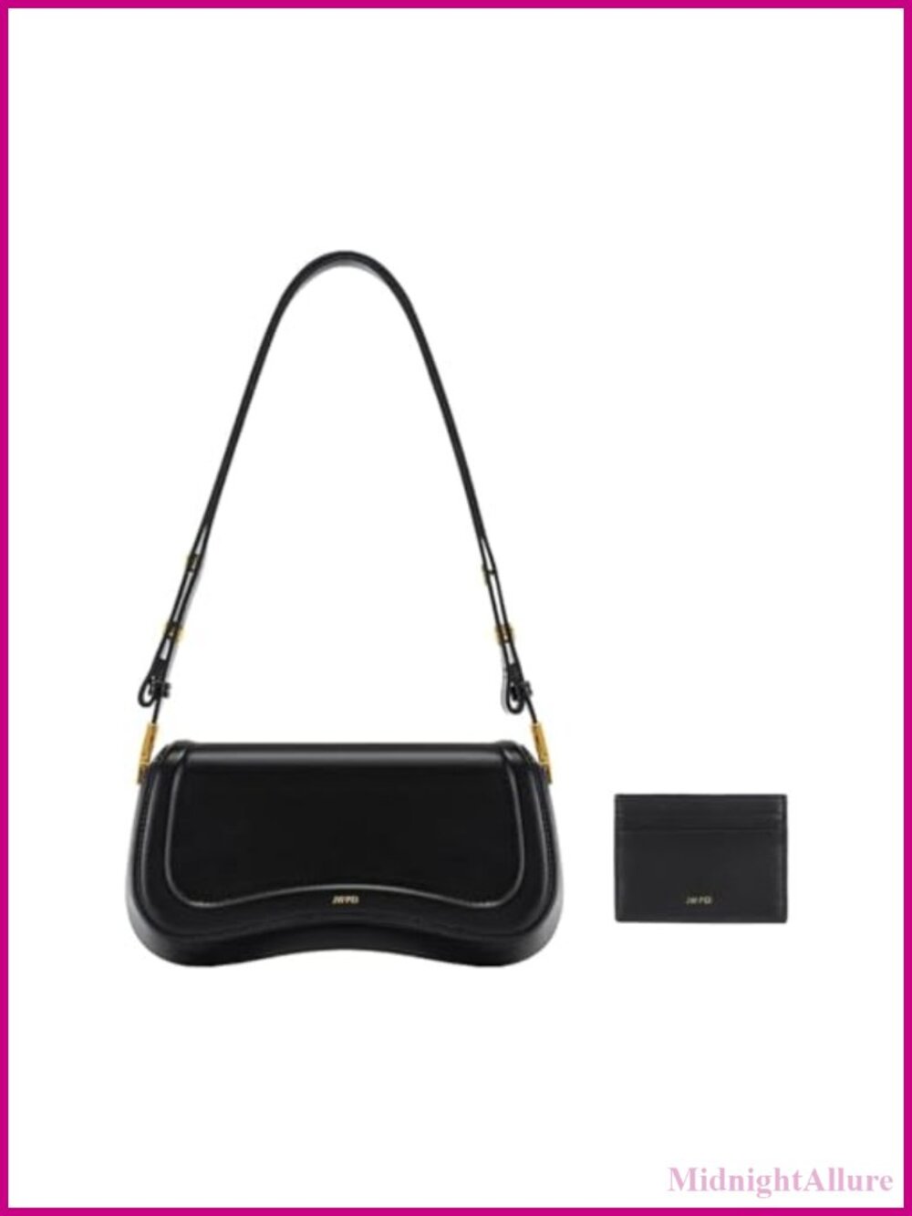 Vegan Leather Shoulder Bag with Card Holder Snap Closure Adjustable Strap